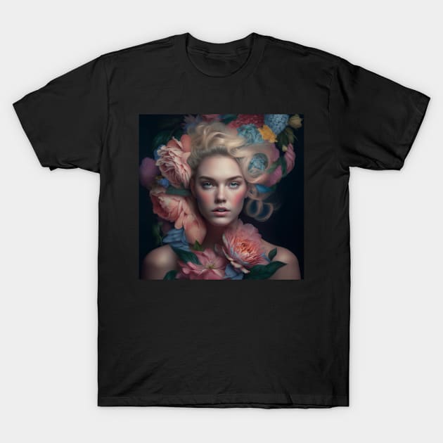 Girl with blonde hair and flowers T-Shirt by SM